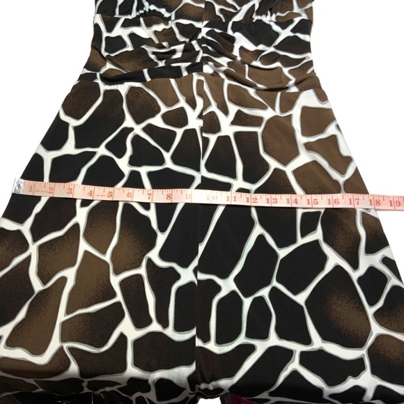JOSEPH RIBKOFF Cap Sleeve Sheath Midi Dress Brown Animal Print Rusched Waist 4 - Picture 6 of 9
